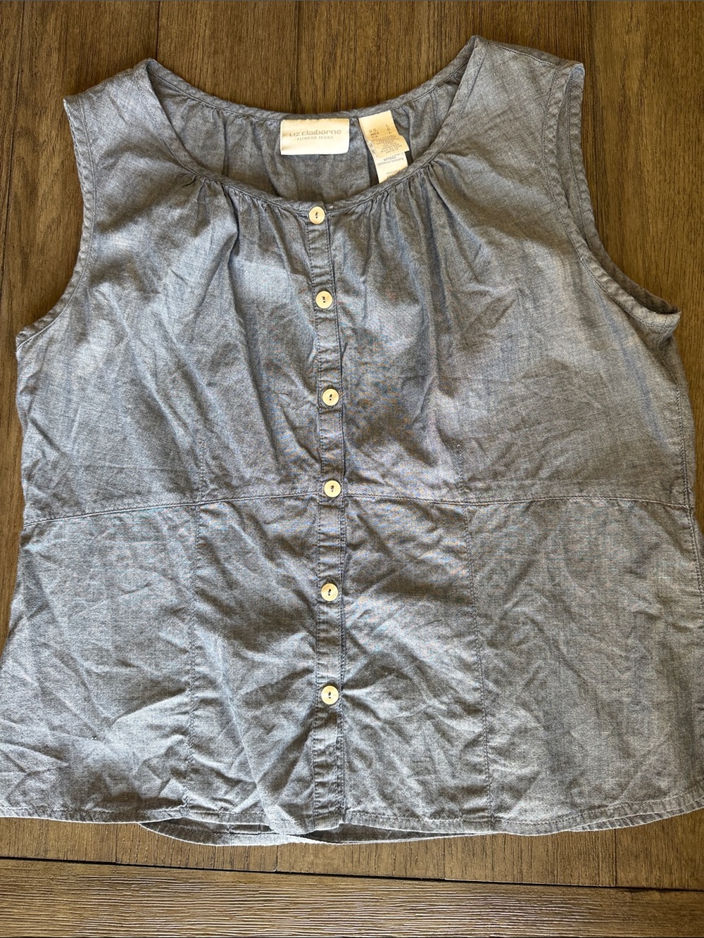 Liz Claiborne Blue Button-Front Sleeveless Top